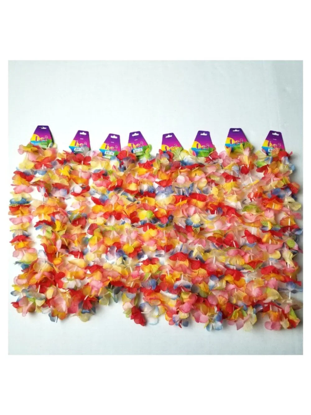 Hawaiian Lei Set of 8 Multicolor Fabric Flower Luau Party Favor Tropical Costume